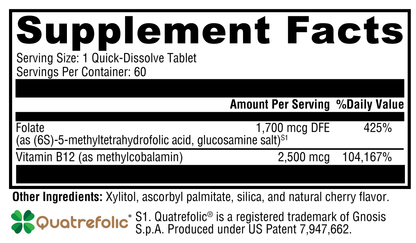 5-MTHF Plus B12 Cherry 60 Tablets Supplement Facts