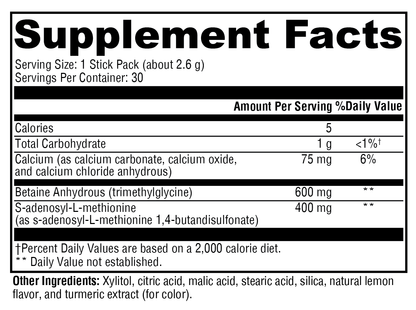 SAM-e & TMG Lemon 30 Servings Supplement Facts