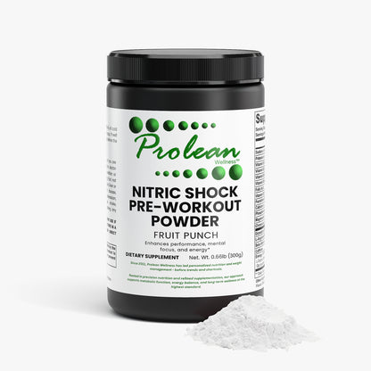 Prolean Nitric Shock Pre-Workout Fruit Punch - Front with Supplements
