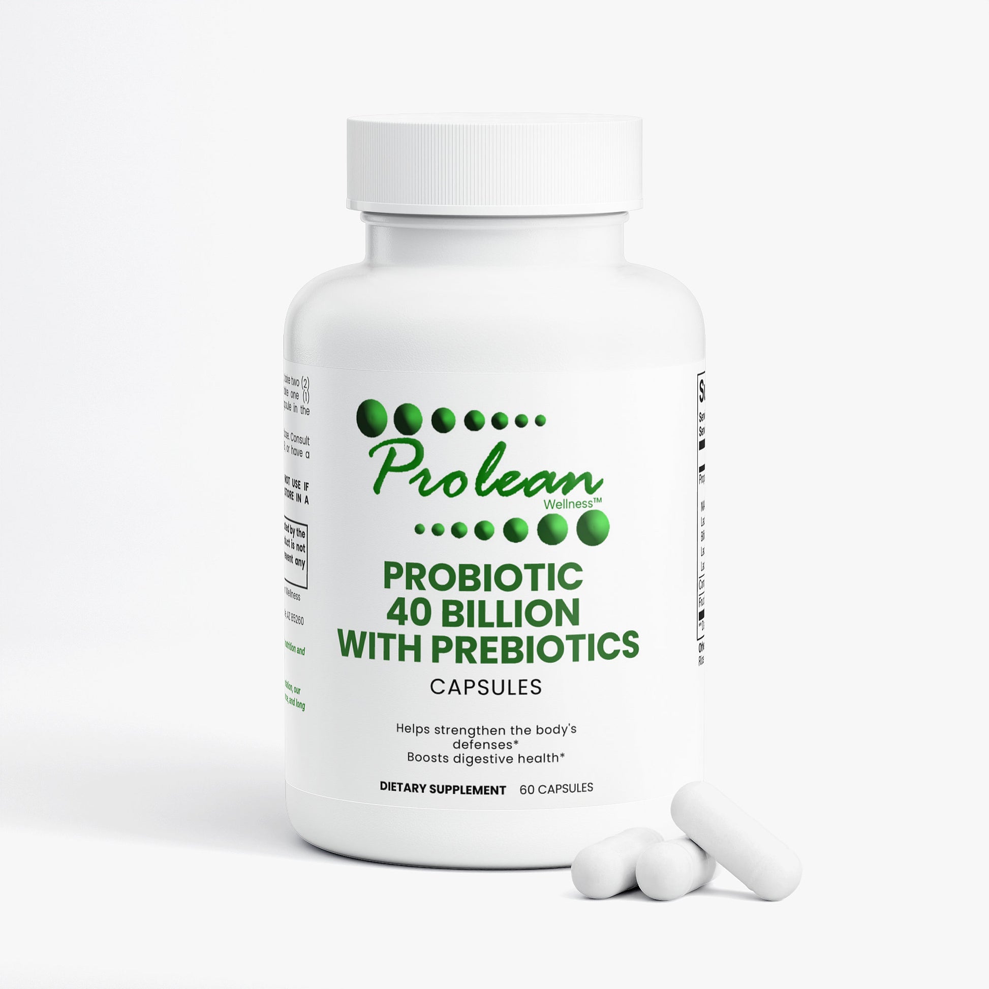 Prolean Probiotic 40 Billion - Front with Supplements