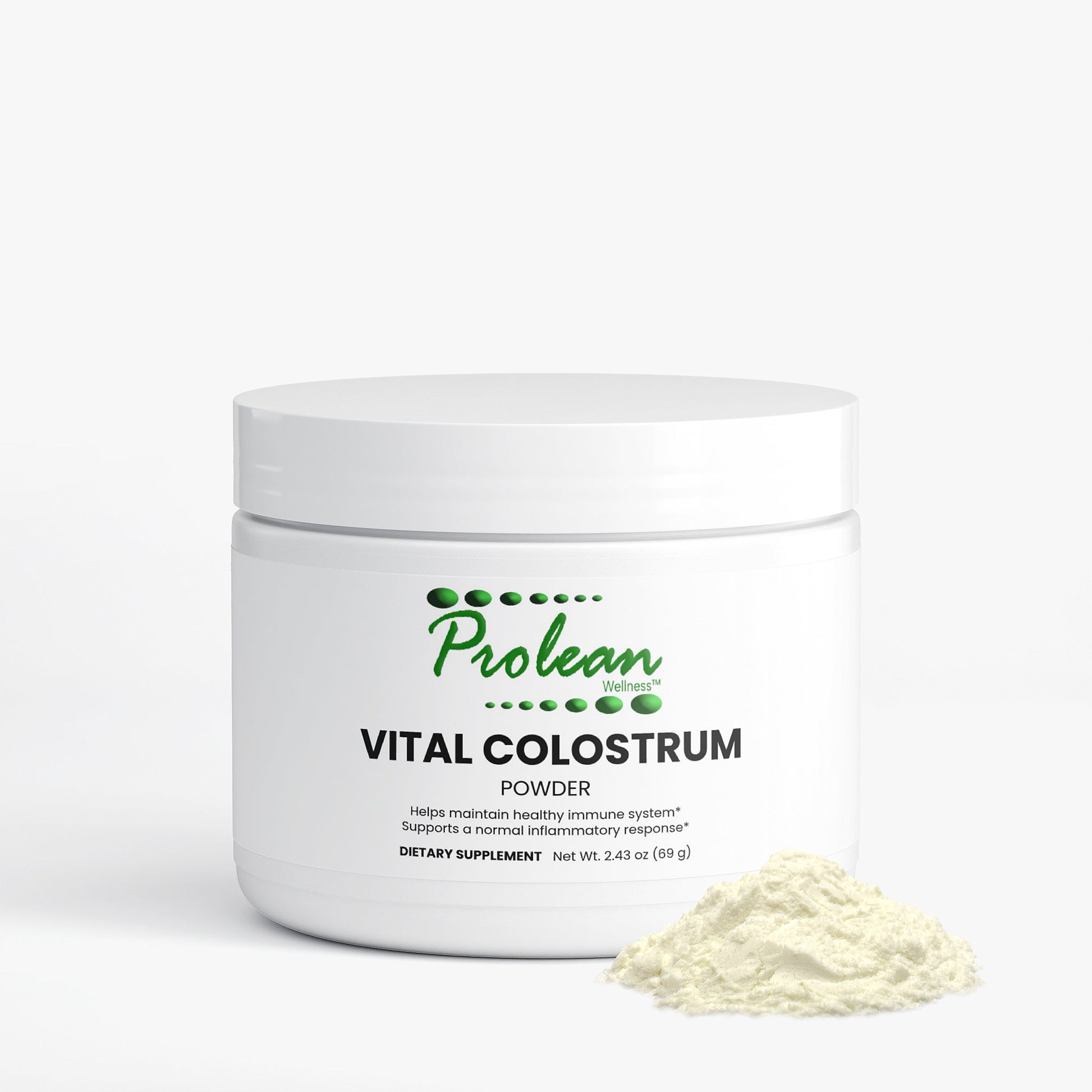 Prolean Vital Colostrum Powder - Front with Supplements