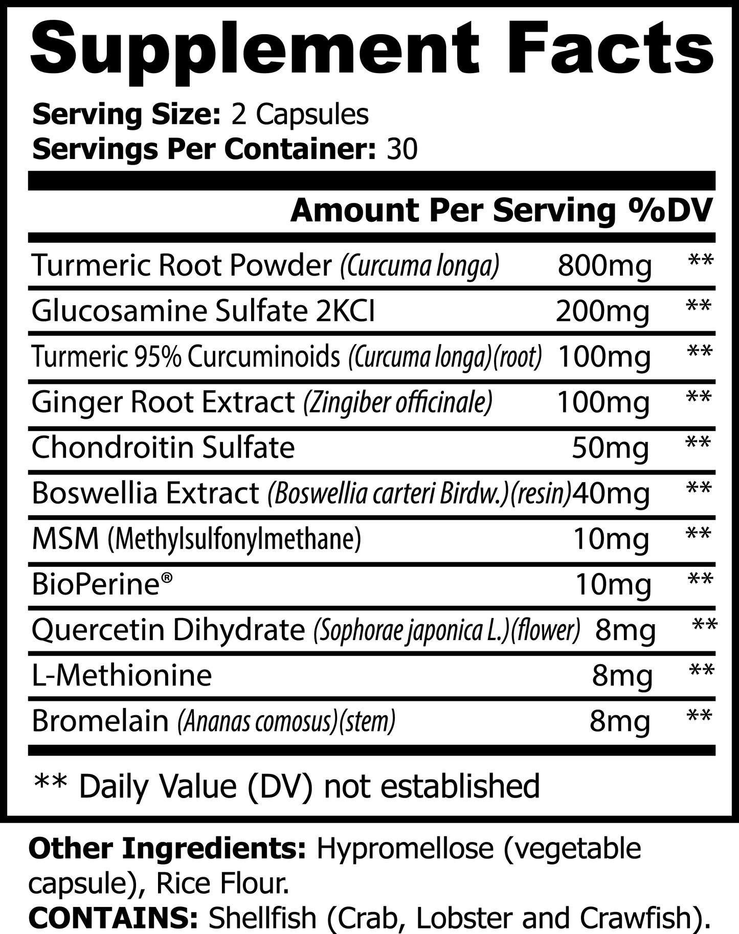 Prolean Turmeric Curcumin - Ingredients