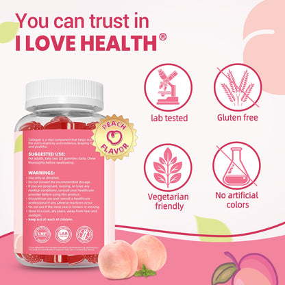 I Love Health® Collagen Gummies with Biotin, Vitamin C & E – 300mg Collagen + 100mcg Biotin per Serving – Supports Hair, Skin & Nails – 60 Gummies (Fish-Derived) – Made in cGMP Facility, 3rd Party Tested