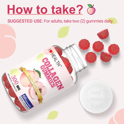I Love Health® Collagen Gummies with Biotin, Vitamin C & E – 300mg Collagen + 100mcg Biotin per Serving – Supports Hair, Skin & Nails – 60 Gummies (Fish-Derived) – Made in cGMP Facility, 3rd Party Tested