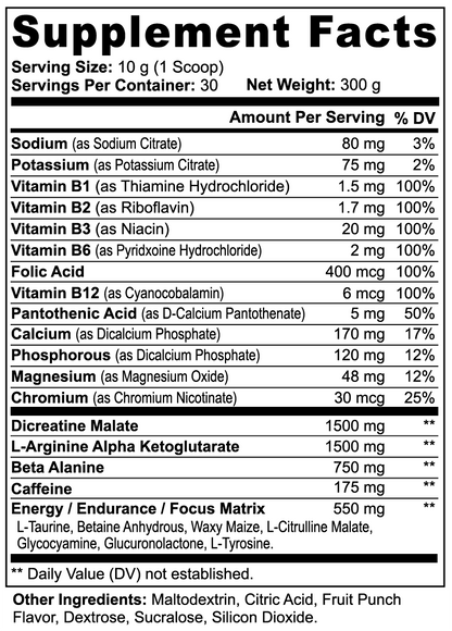 Prolean Nitric Shock Pre-Workout Fruit Punch - Ingredients