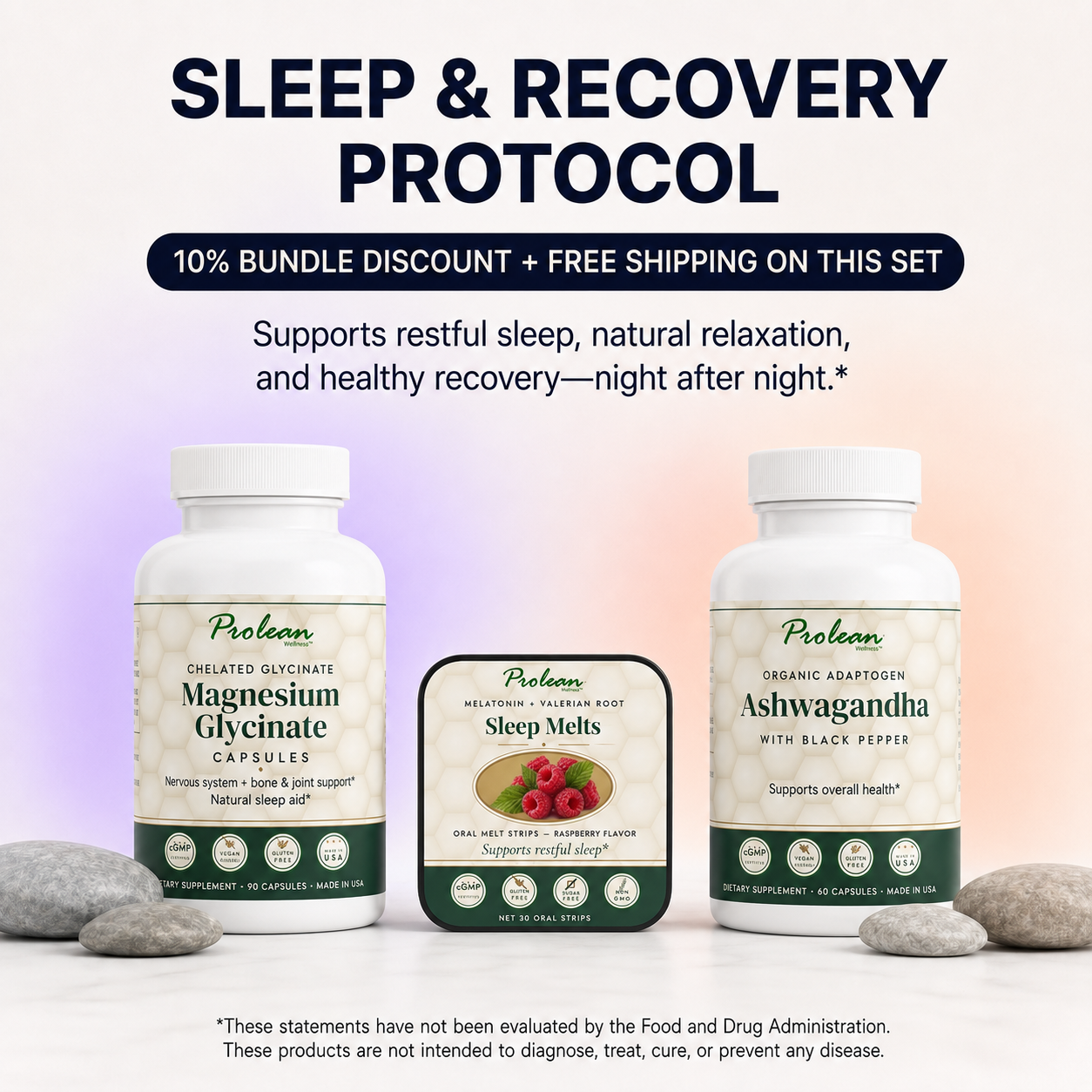Sleep and Recovery Protocol bundle with Magnesium Glycinate, Sleep Melts, and Ashwagandha